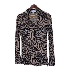 S Line Womens Sheer Animal Print Button Down Top